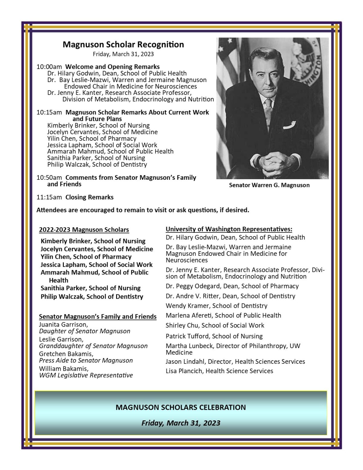 Magnuson Scholar Recognition Program, March 2023