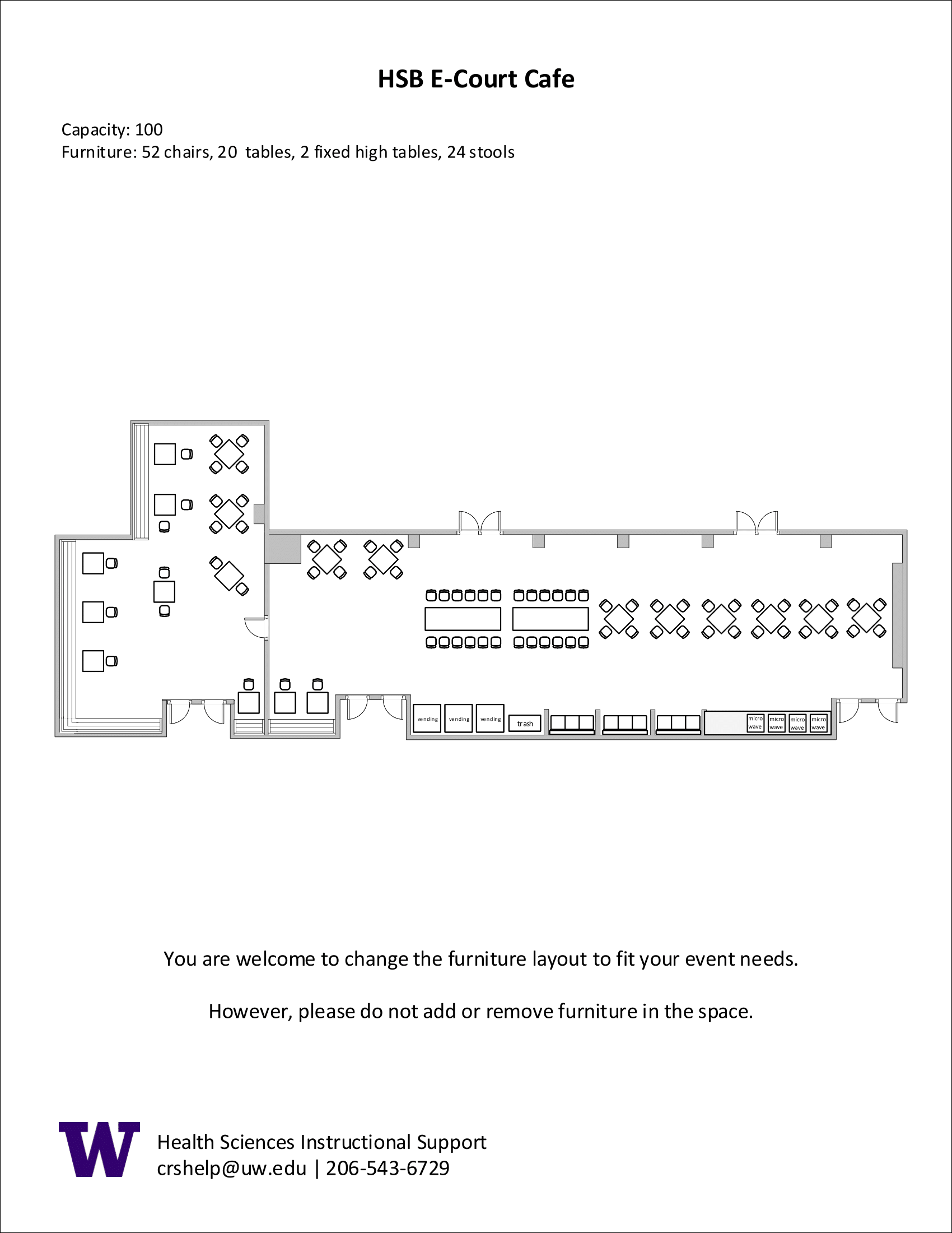 Diagram of the standard room configuration of the E-Court Cafe.