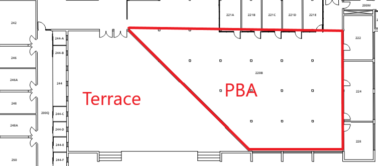 Diagram of the standard configuration of the SOCC Terrace event space.