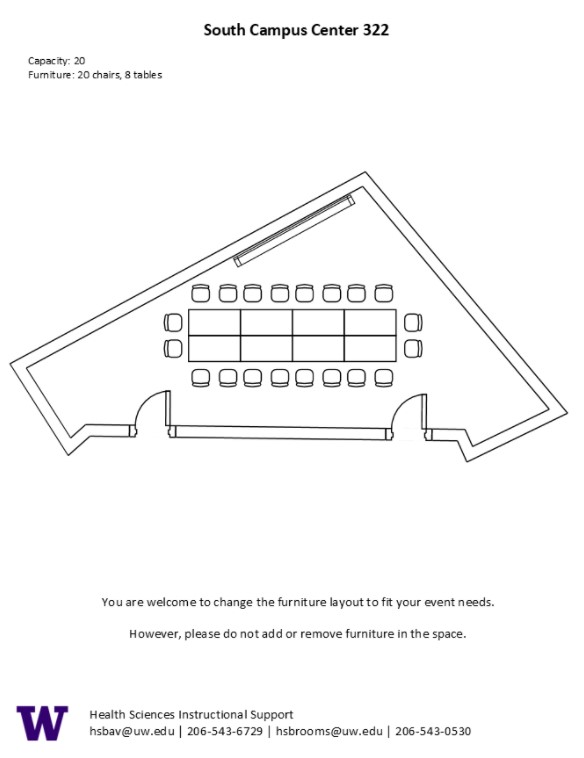 Diagram of the standard room configuration of the SOCC 322 classroom.