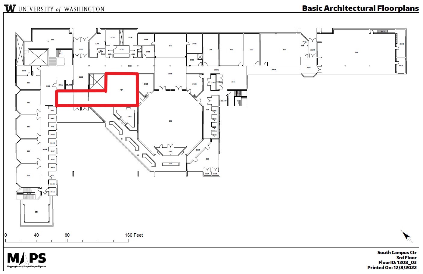 Diagram of the standard room configuration of the third floor lobby.